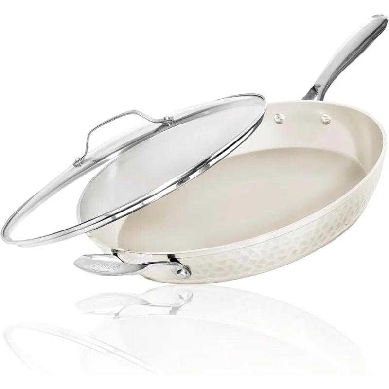 Gotham Steel Gotham Steel Hammered Cream Ultra Ceramic Nonstick Fry Pan with Lid