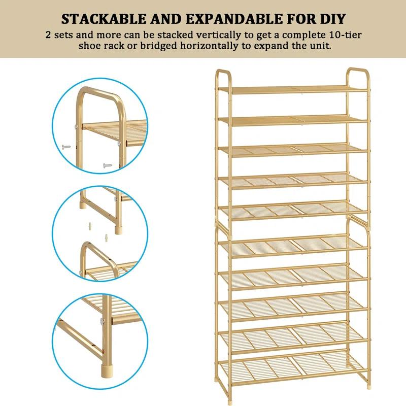 Rebrilliant 5-Tier Stackable Shoe Rack, Expandable & Adjustable Shoe Organizer Storage Shelf