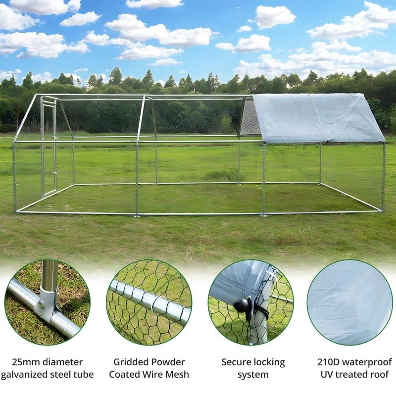Tucker Murphy Pet™ Large Metal Chicken Coop, Walk-In Chicken Run, Galvanized Wire Poultry Chicken Hen Pen Cage, Rabbits Duck Cages With Waterproof Anti-Ultraviolet Cover For Farm, Backyard (18.5’X9.2’X6.5’)