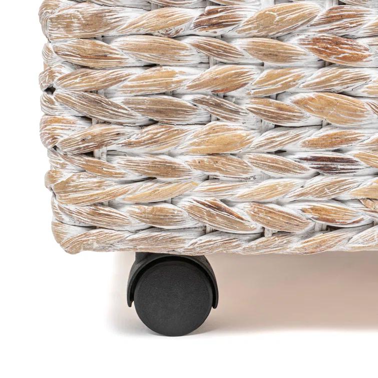 happimess Chett 26.38" Minimalist Hand-Woven Hyacinth/Wood Underbed Storage Bin with Wheels and Handles