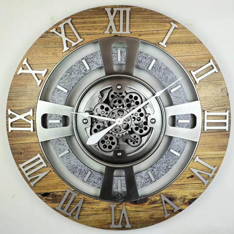 The Gears Clock Wall Clock 36" Oversized for Living Room decor with Real Moving Gears England Collection