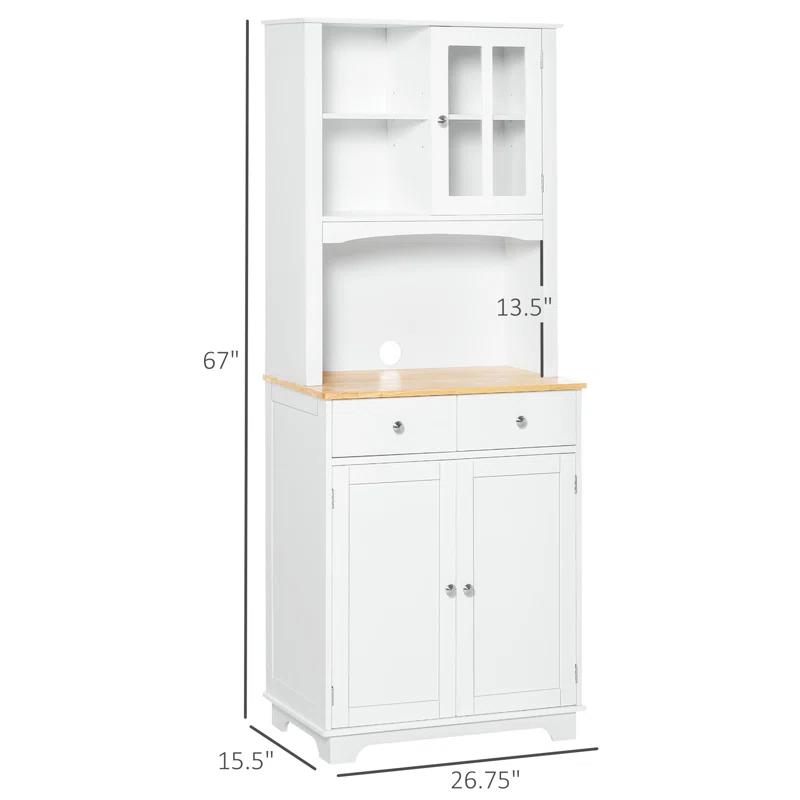 Lark Manor™ HOMCOM Freestanding 67" Kitchen Buffet With Hutch, Pantry Cabinet With Microwave Stand, Adjustable Shelf, 2 Drawers, Cupboard, White