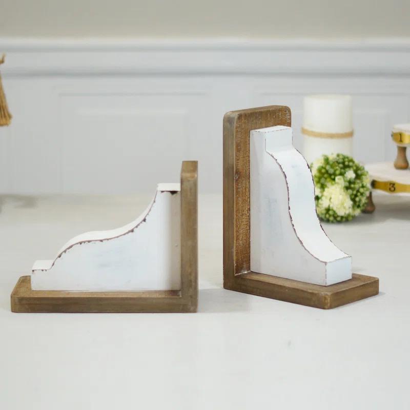 Ophelia & Co. VIP Wood 8 in. White Traditional Bookends Set of 2 | Wayfair