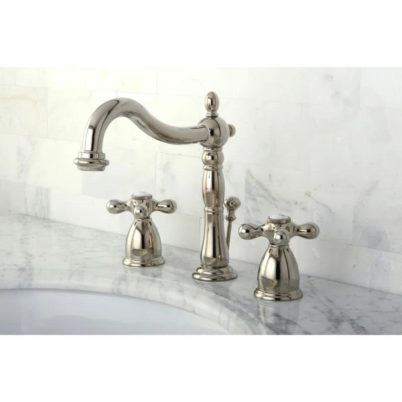 Kingston Brass Heritage Two-Handle 3-Hole Deck Mount Widespread Bathroom Faucet with Pop-Up Drain