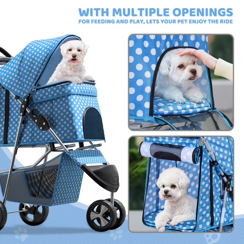 Magshion Foldable Pet Dog and Cat Stroller with Adjustable Canopy Storage Basket and Cup Holder for Small and Medium Pets