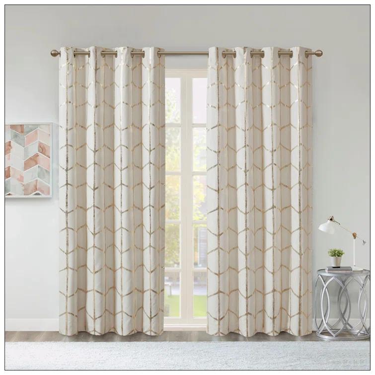 Everly Quinn Total Blackout Metallic Print Grommet Top Curtain Panel Pair (2 Pcs Window Panels)