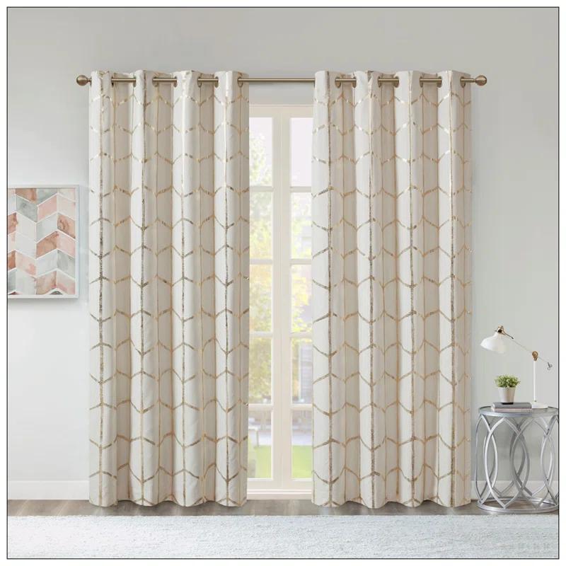 Everly Quinn Total Blackout Metallic Print Grommet Top Curtain Panel Pair (2 Pcs Window Panels)