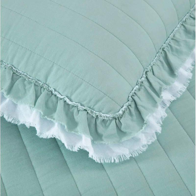 Chezmoi Collection Bonnie Double Frayed Ruffled Edge Cotton Quilt Set