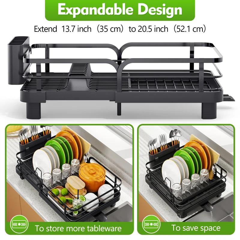 KINGRACK Stainless Steel Expandable Kitchen Dish Rack, Dish Drying Rack for Kitchen Counter, Adjustable Plate Rack,Extra Large Capacity Dish Drainer