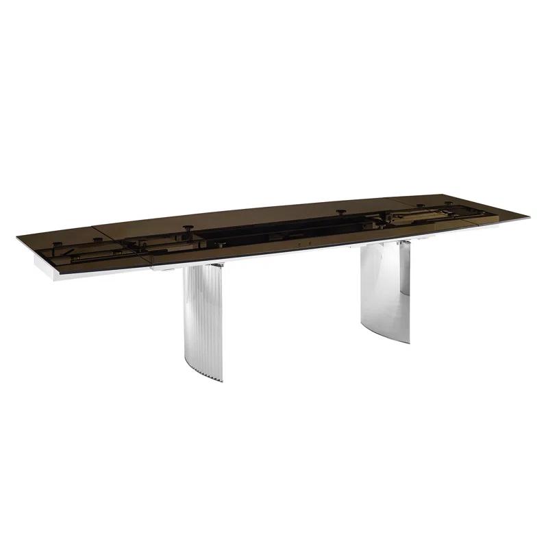 Casabianca Furniture Allegra Extendable Glass Top Metal Base Dining Table