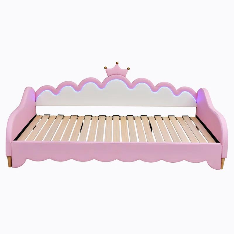 Twin Extending Daybed with LED Lights, Modern Upholstered Princess Daybed