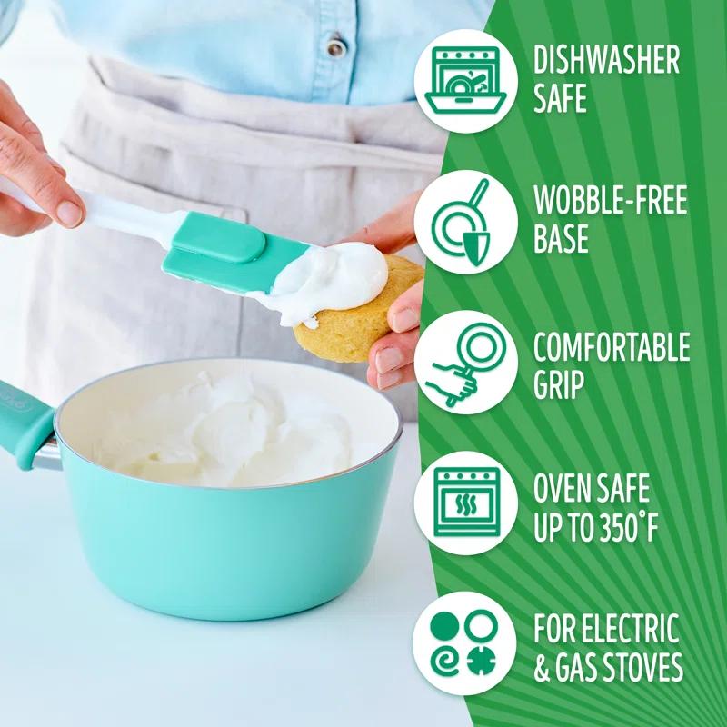 GreenLife GreenLife Soft Grip Healthy Ceramic Nonstick, 1QT And 2QT Saucepan Pot Set With Lids, Dishwasher Safe