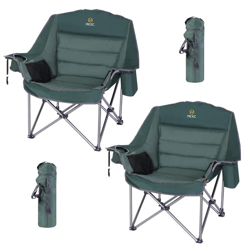Folding Camping Chair with Cushions (Set of 2)