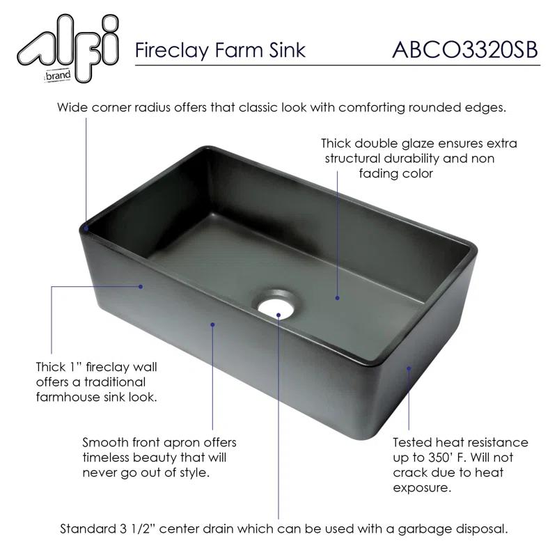 Alfi Brand ABCO3320SB 32'' L Farmhouse / Apron Single Bowl Fireclay Kitchen Sink