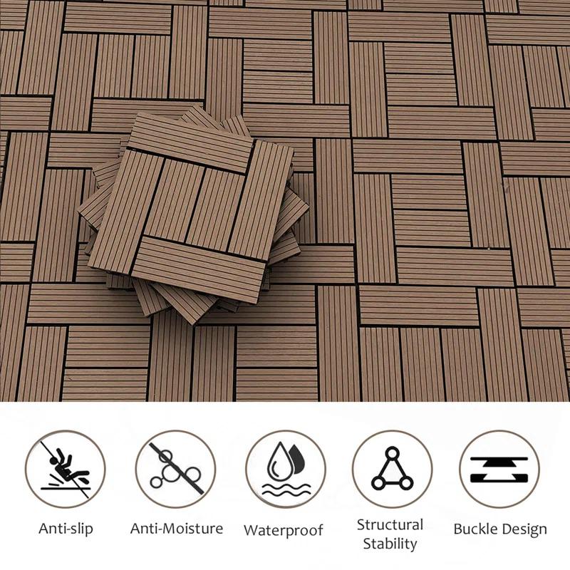 Wood Garden Wood Plastic Composite Deck Tiles, Composite Decking Resist Rust, Water, Weather, Indoor&Outdoor, DIY Interlocking Decking Tiles, Floor Tile(Set of 20)