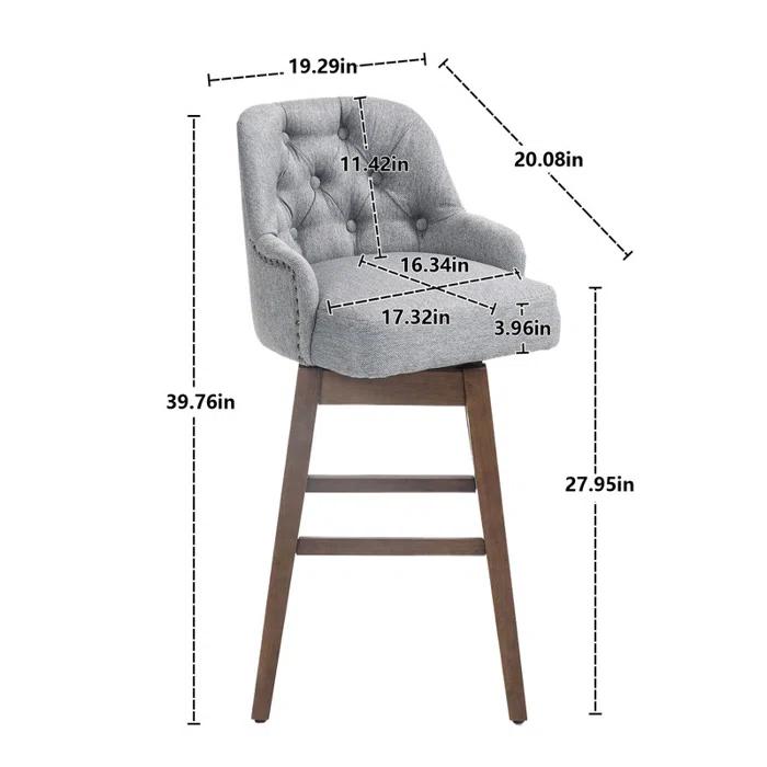 George Oliver Bar Stools Set of 2 Counter Height Chairs with Footrest for Kitchen, Dining Room And 360 Degree Solid Wood Legs Swivel Bar Stools Set of 2(Linen)