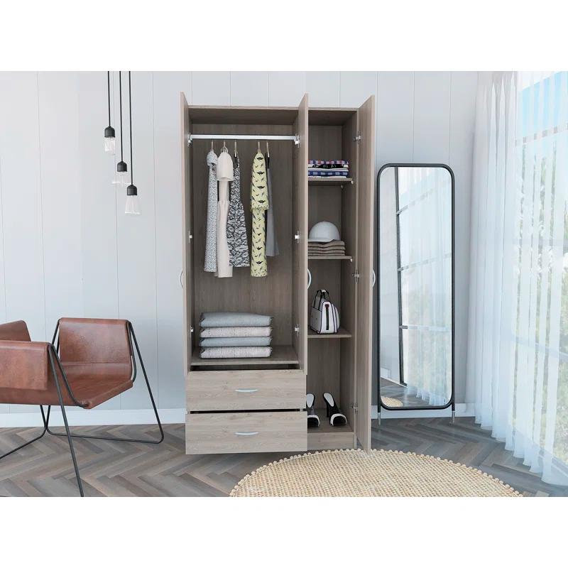 Freeport Park® Ferrante 3 Door Armoire with Drawers, Shelves, and Hanging Rod