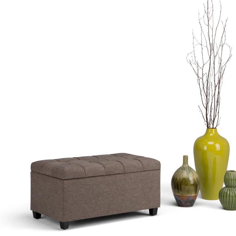 Simpli Home Sienna 33"W Upholstered Storage Ottoman Bench with Lift-Up Tufted Top