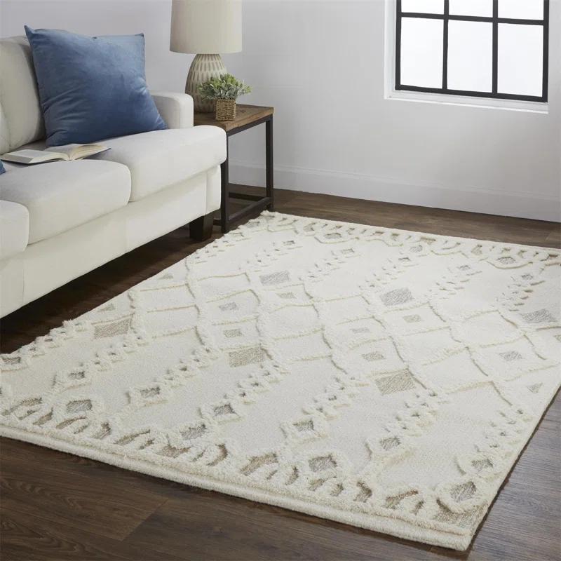 The Twillery Co.® Eulalie Geometric Handmade Tufted Wool/Cotton Ivory Area Rug