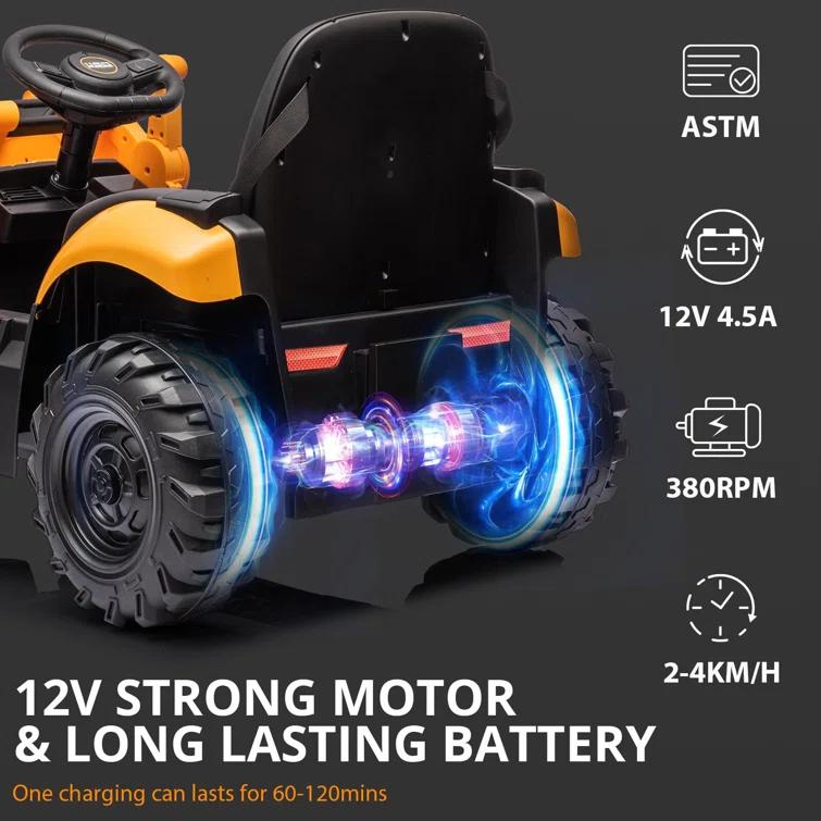 Hetoy 4 In 1 Ride On Excavator, 12V Battery Powered Electric Vehicle For Kids With Remote Control