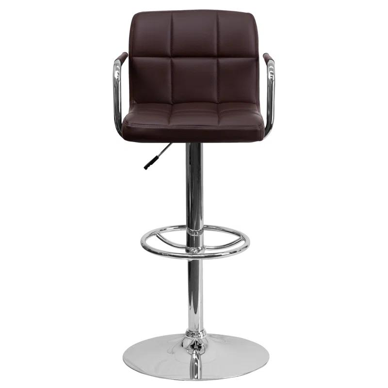 Flash Furniture Contemporary Quilted Vinyl Adjustable Height Barstool with Arms and Chrome Base