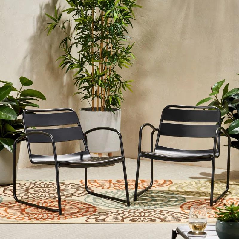 Hokku Designs Modern Metal Frame Outdoor Dining Chairs (Set of 2)