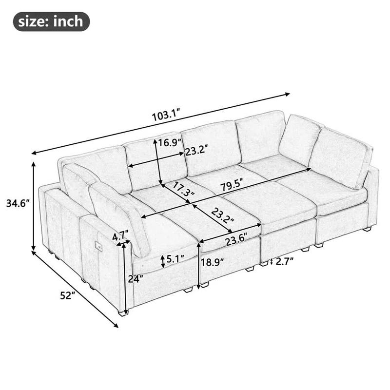 Hokku Designs Modern Sofa 103" Sectional Sofa Couch Sofa Bed U-Shaped Sofa With Two Movable Ottoman Upholstered Sectional