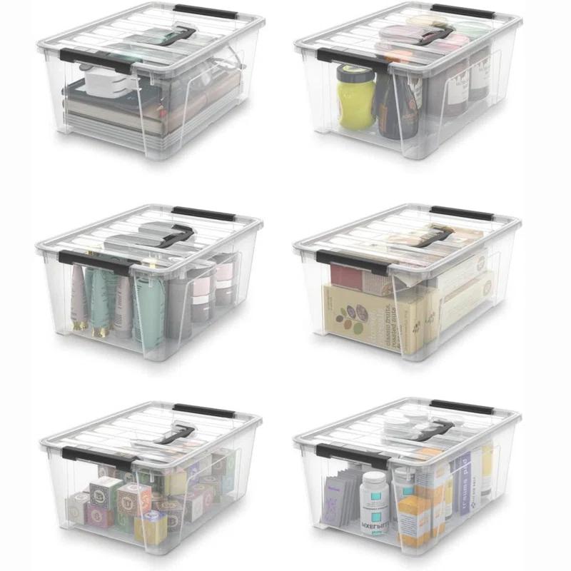 Rebrilliant Clear Storage Latch Bins, 6-Pack Storage Organizer Box With Handle And Lids, 5-Litre