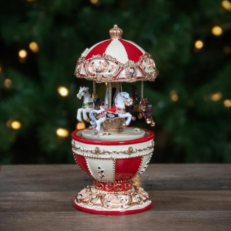 7.25" Animated and Musical Horses and Cupids Carousel