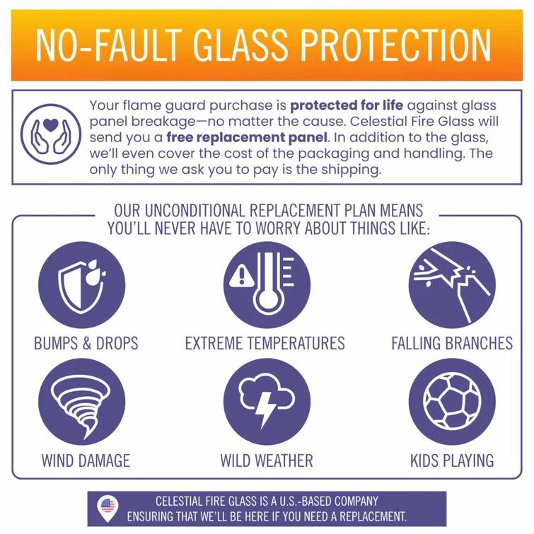 Celestial Fire Glass Square Fire Pit Wind Guard