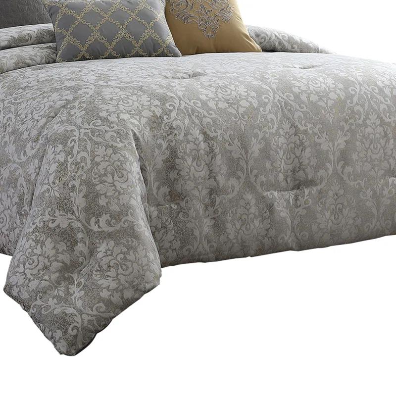 Benjara Gray/Gold Microfiber 8 Piece Comforter Set