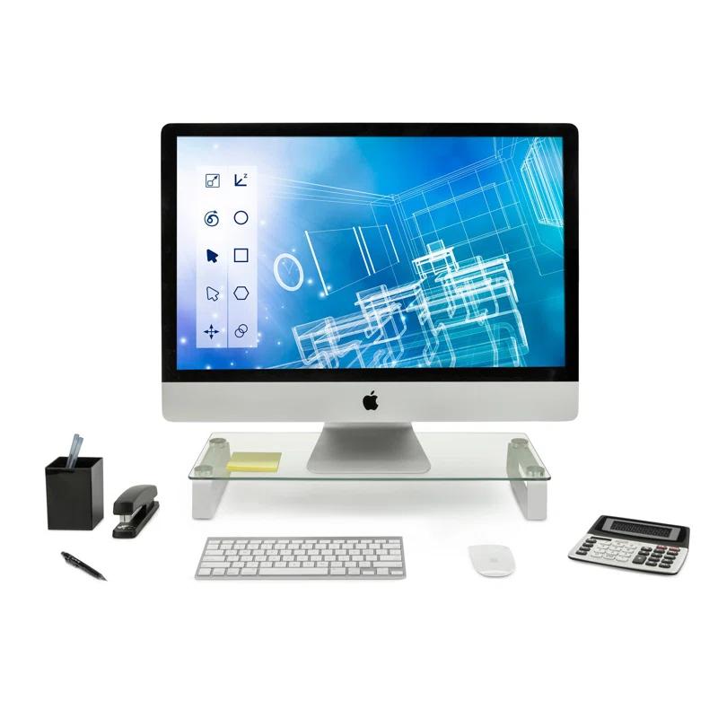 Mount-it Mount-It! Glass Computer Monitor Riser and Laptop Stand, 22 Inches Wide, 44 Lbs. Carrying Capacity