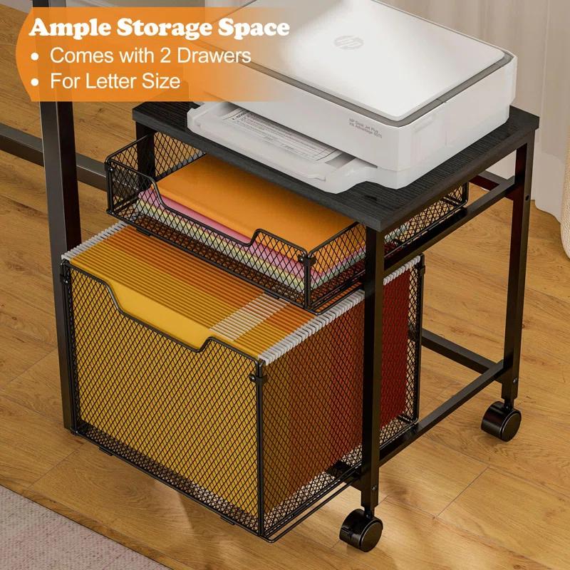 Rolling File Cabinet Cart,Printer Stand with 2 Drawers,Mobile Filing Cabinet on Lockable Wheels