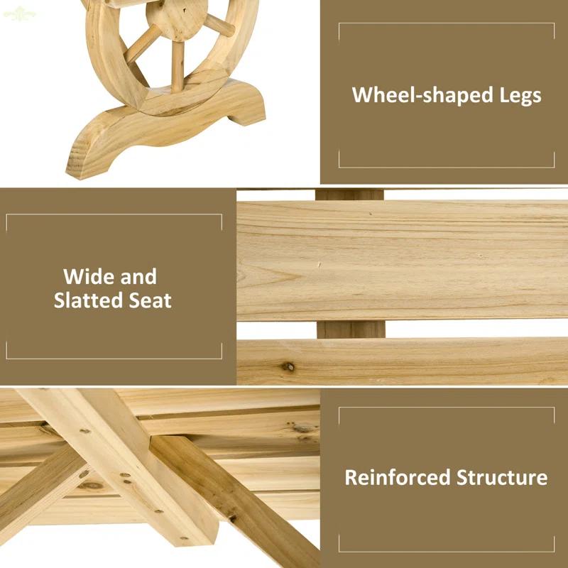 Millwood Pines Outdoor Wagon Wheel Porch Bench For Backyard Garden