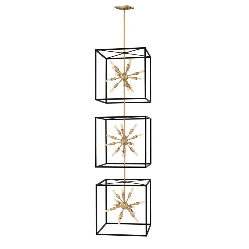 Aros 24-Light Two Cube Open Frame Pendant, Black & Warm Brass By Lisa McDennon