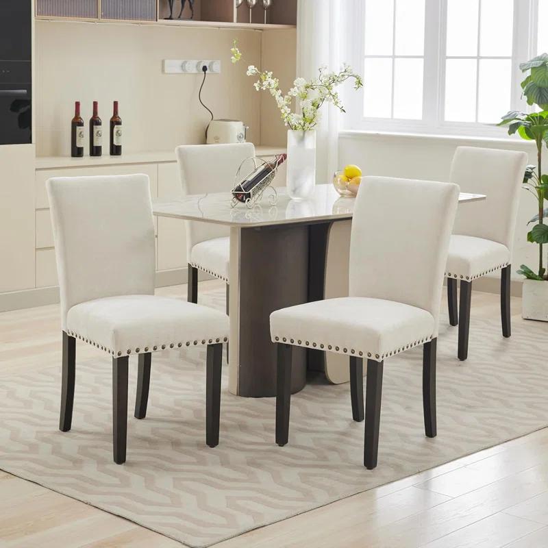 Winston Porter Upholstered Dining Chairs, Fabric Room Chair With Nailhead Trim And Sturdy Wood Legs (Set of 4)
