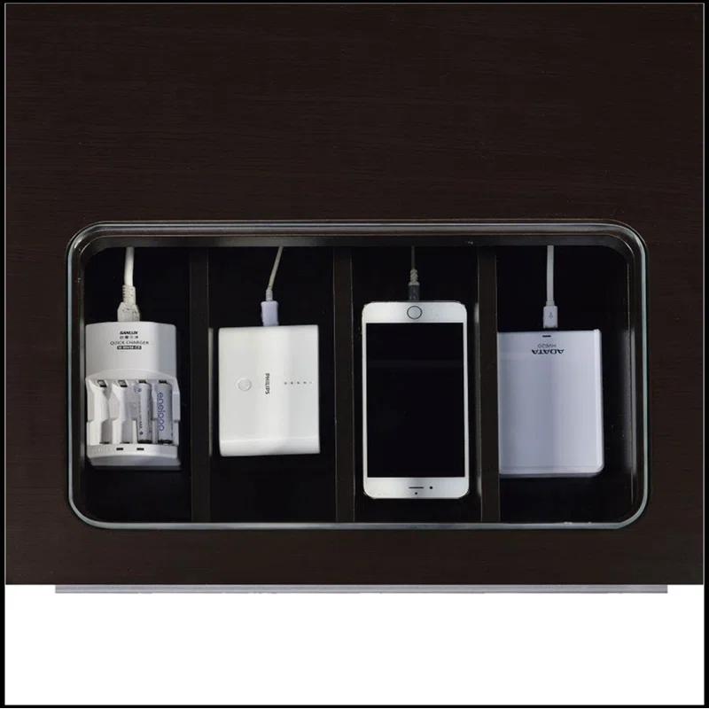 Hokku Designs Connect-it Office Desk with Charging Station in Cappuccino Lift-top storage contains power outlet