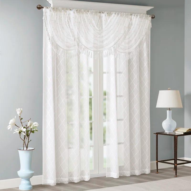 Madison Park Irina Diamond Sheer Embroidered Waterfall Valance
