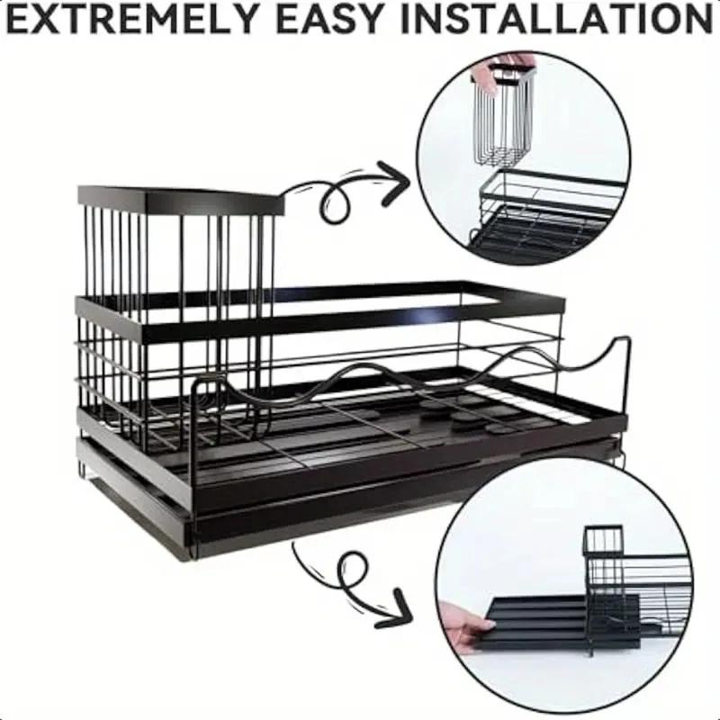 WKING Stainless Steel Kitchen Sink Caddy Organizer With Draining Tray, Rustproof Sponge Holder For Sink, Adjustable Compartments, Space-Saving Design