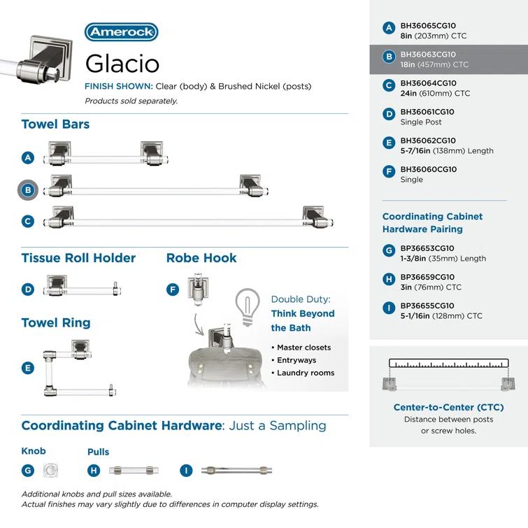 Amerock Glacio 20.25" Wall Mounted Towel Bar BH36063CG10