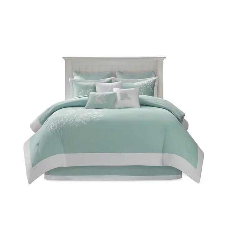 Coastline Embroidered 100% Cotton 4 Piece Comforter Set