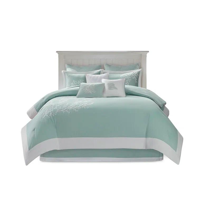 Coastline Embroidered 100% Cotton 4 Piece Comforter Set