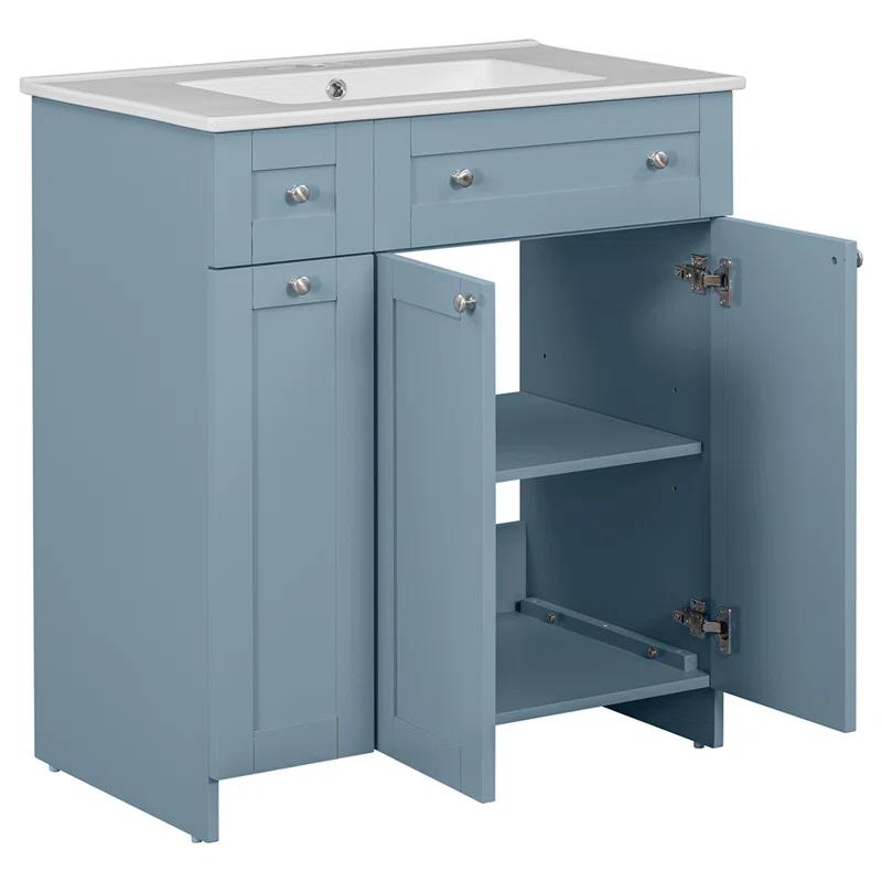 HLILish 30-Inch Bathroom Vanity With Ceramic Sink Combo, Abundant Storage Cabinet - 2 Soft Close Doors And Double-Tier Deep Drawer