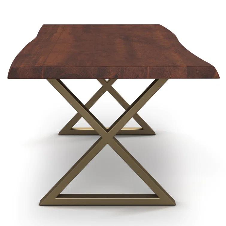 Contemporary Americano Acacia Wood & Brass Dining Table