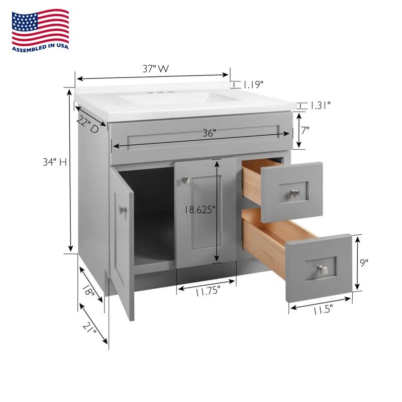 Brookings 37 Inch Solid Wood Bathroom Vanity with Modern Sink Top, Assembled, Sherwin Williams – Design House, 216218