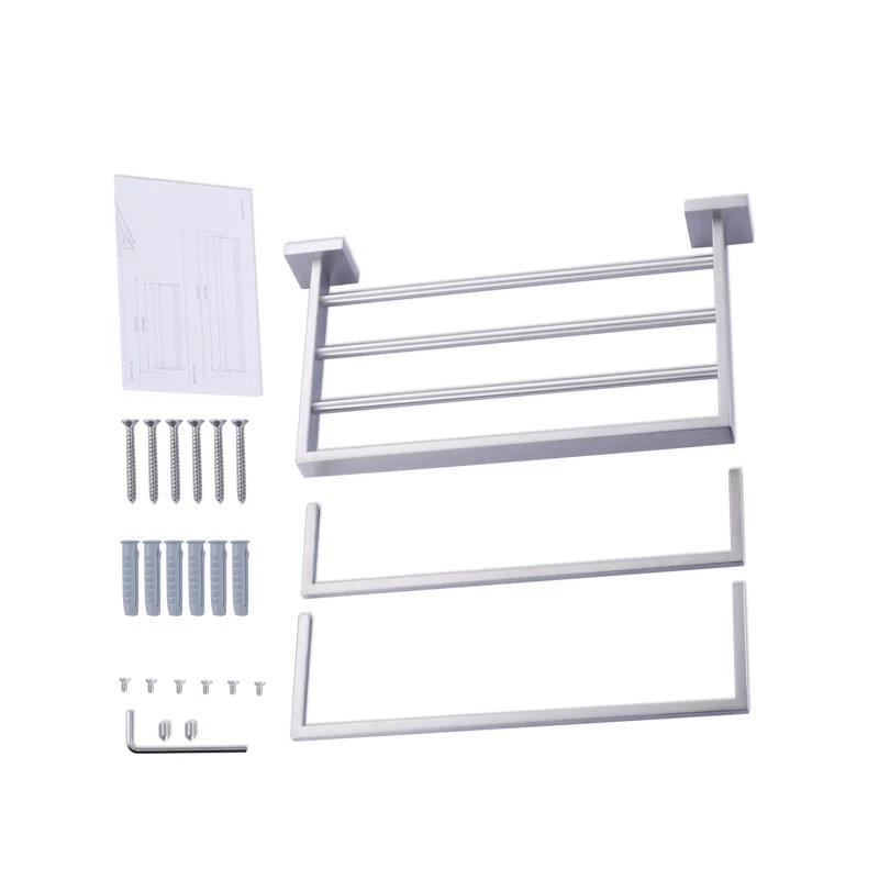 ARCORA AR5150101-16 2-Tier Wall Mounted Stainless Steel Bathroom Towel Rack With 2 Towel Bars Square Rods