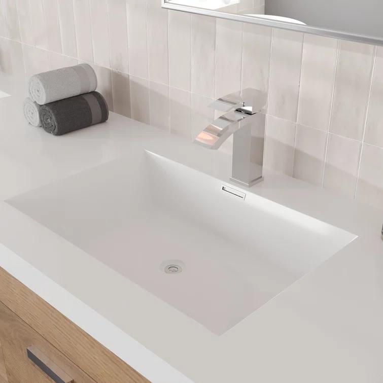 Wade Logan® Wauconda 72"W X 20"D Wall Mount Double Sink Bathroom Vanity With White Acrylic Countertop And Integrated Sinks