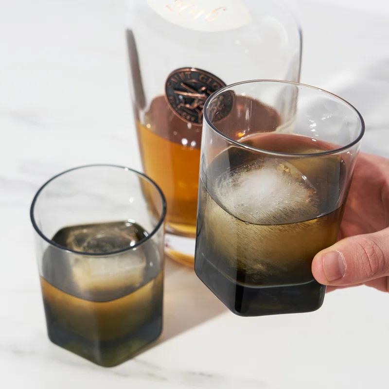 Viski Hexagonal Crystal Double Old Fashioned Glasses in Smoke (Set of 2)