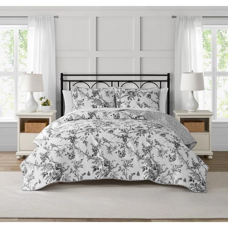 CEDAR COURT Chantilly Toile All-Season Reversible Cotton Quilt Set