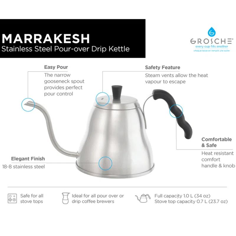 Grosche Grosche Marrakesh 1L Stainless Steel Gooseneck Kettle